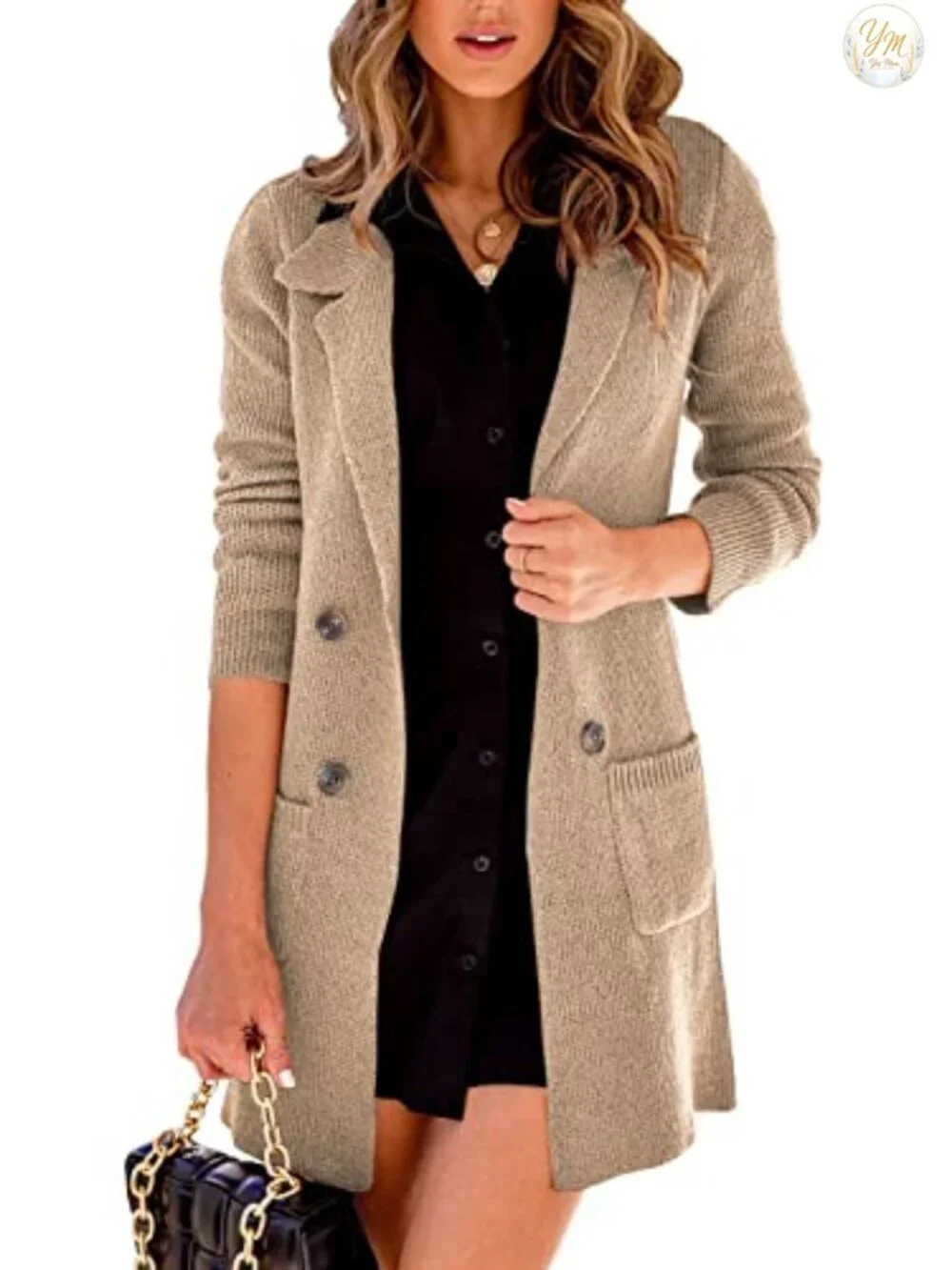 Women's Open Front Lapel Collar Cardigan Long Sleeve Knit Button Down Duster